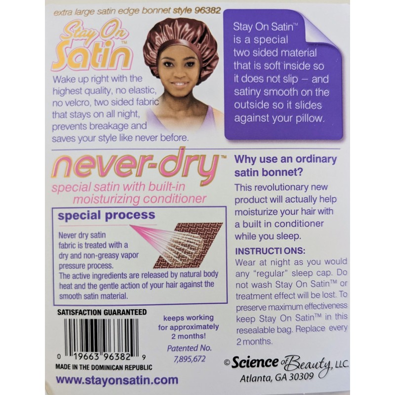 Stay on Satin Never Dry Extra Large Satin Edge Bonnet