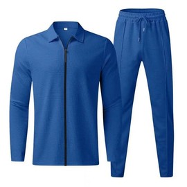 Veriliss Men's 2-Piece Waffle Soft Hoodies Sweatsuit Sets Male Tracksuit Sets with Full Zip Trendy Jacket Suit Business Outfits, blue