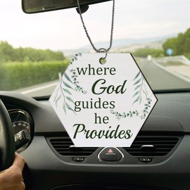 PLIGREAT Bible Verse Car Hanging Ornament Rear View Mirror Accessories Car Wood Charms Green Leaves Wooden Decorative for Window Door Christmas Tree Decor Interior Rearview Pendant Gift