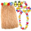 ASTARON Hula Skirt Costume Set with Hawaiian Leis Sunglasses Straw