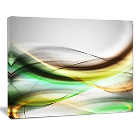 Designart PT8228-20-12 Green Yellow Waves Abstract Digital Art Canvas Print, 12" H x 20" W x 1" D 1P