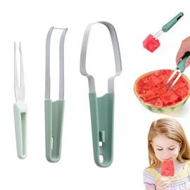 3in1 Watermelon Cutter Slicer Tool, Watermelon Popsicle Cutter, Watermelon Stainless Steel Fork Slicer Set, Watermelon Knife Fruit Cutter Fork for Kitchen Utility Gadgets