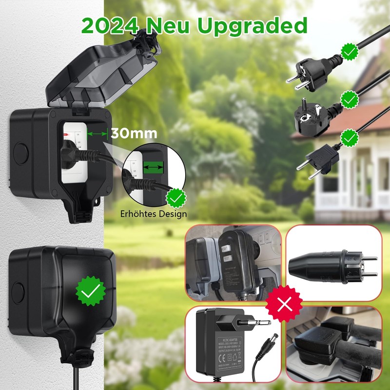 Upgrade Outdoor Socket Waterproof Socket IP66 with Switch Indicator Light,