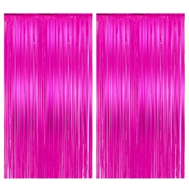 Pack of 2 Fuchsia Glitter Tinsel Curtain Pink Purple 1 m x 2 m Fringe Tinsel Curtains Party Streamers Shiny Background Curtains for Birthday Party Prom Photo Props