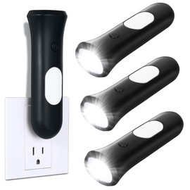 ROSSEX 4 in 1 Emergency Lights for Home Power Failure, 3 Pcs Rechargeable LED Flashlight Plug in Wall, Automatic Turn-On Power Outage Night Light Flashlight for Hurricane Preparedness Items, Black