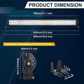 AUXTINGS 32 inch 180W Waterproof Spot Flood Combo LED Light Bar Off-Road Light Bar,LED Fog Lights with Mounting Bracket for Jeep Off Road Truck Car ATV SUV