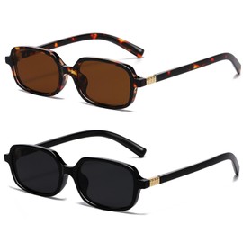 YouthMall Retro Rectangular Sunglasses for Women Men Trendy Small Square Sun Glasses 90s Vintage Shades (Tortoise/Brown+Black/Grey)