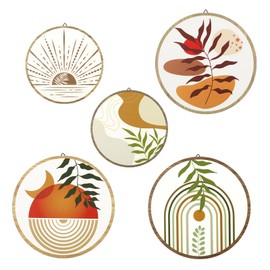 5pcs Boho Wall Art - Bohemian Farmhouse Geometric Wall Decor for Bedroom, Bathroom, Yoga Studio, Living Room - ​​Boho Wall Decor​​ Set with Earthy Tones & Minimalist Design, Natural Home Wall Hanging (Bohemian)