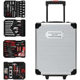 Caja de herramientas completa con ruedas, de metal, portátil, kit de repuesto manual.