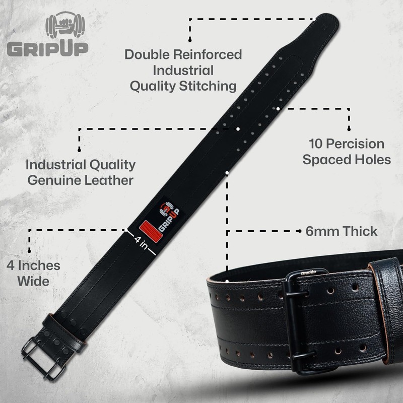 GripUp Weightlifting Belt for Men & Women Approved, 6mm Thick