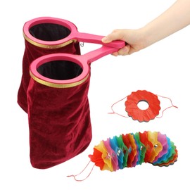 KCGANI 2 Pcs Magic Props Change Bag with Paper Pull Flower, Magic Change Bag with Zipper Twisting Handle Trick Pouch Stage Prop Accessories Make Things Appear or Disappear for Magic Tricks