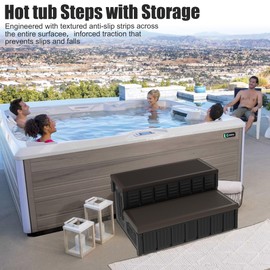 Hot Tub Steps, Outdoor Spa Steps with Storage, Non-Slip & Sturdy Hot Tub Stairs, 36 Inches Long, Coffee/Grey