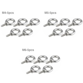 Eye Bolt Stainless Steel Metric M4 M5 M6, Pack of 15 Ring Bolts Ring Screws Eye Bolt Eye Bolt Eye Screw for Fences, Awnings, Sailing
