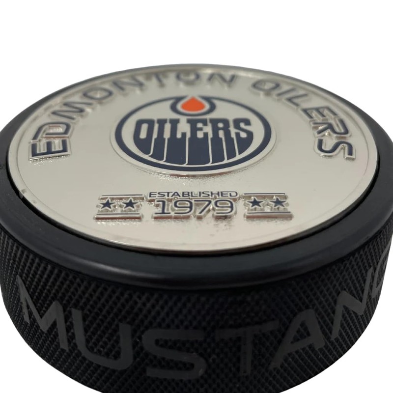 Edmonton Oilers Puck - Established Silver Medallion