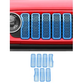 Savadicar Front Grill Inserts for 2024+ Jeep Wrangler JL JLU 4XE & Gladiator JT - Elevate Your Wrangler's Aesthetics with Front Grille Cover Guard, Exterior Trim Accessories, 7 PCs, Baby Blue