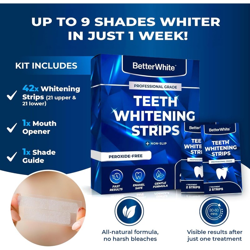 BetterWhite Professional Teeth Whitening Strips 7 Treatments - Enamel Safe