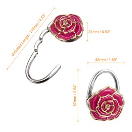 sourcing map Foldable Purse Hook 2.64 x 1.89 Inches (L x W) Metal Portable Handbag Hanger Holder for Table Bag Storage Folding Decoration Rose Red