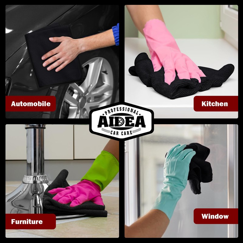 AIDEA Microfiber Cleaning Cloth Black 50PK, Microfiber Towels for Cars,