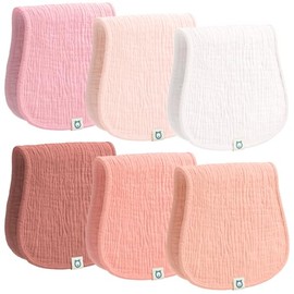 ROMY RO Muslin Burp Cloths Set, 6 Pieces, 100% Organic Cotton Hand Washcloths for Baby Boys and Girls Extra Absorbent and Soft Burping Rags (Pink - Multi Colored)