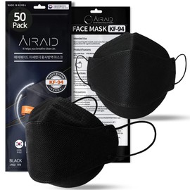 AIRAID-KF94 [Individually Wrapped] - Made in Korea, 4-Layer Filter, 3D Face Mask, Black, White, Adult and Older Teens (Black-50P)