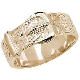 9ct Yellow Gold on Silver Men's Chunky Patterned Buckle Ring size P Q R S T U V W X Y Z Z+1 (U)
