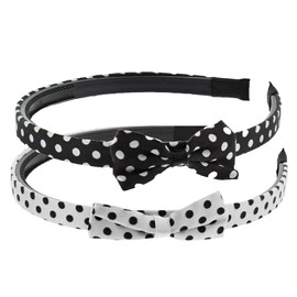 Zac's Alter Ego Set of 2 Black and White 10mm Satin Polka Dot Bow Alicebands