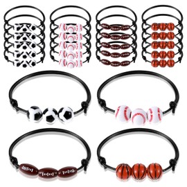 CIATBYYJ 24Pcs Sports Party Favors Charm Bracelets Baseball Bead Ball Bracelets Adjustable Wristbands Sport Ball Bracelet for Boys Girls Adults Birthday Graduation Party Sports Team Gifts