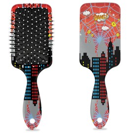 Kids Hair Brush for Boys Girls Toddler - Detangler Hairbrush for Wet Dry Thin Long Curly Hair Pain-Free Comb Glide Through Tangles with Ease and Massage Scalp (Red Web City Comics)
