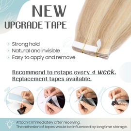 S-noilite Tape Extensions Real Hair 10 Pieces Extensions Real Hair Ash Blonde / Bleach Blonde Tape In Extensions Real Hair Invisible Hair Extensions Tape 30 cm 20 g Straight