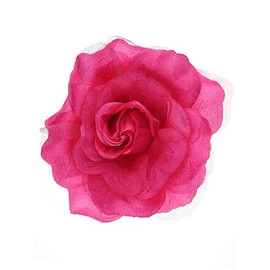 Women's Multifunction Rose Flower Sheer Petal Brooch Pin Hair Tie Clip, Hot Pink