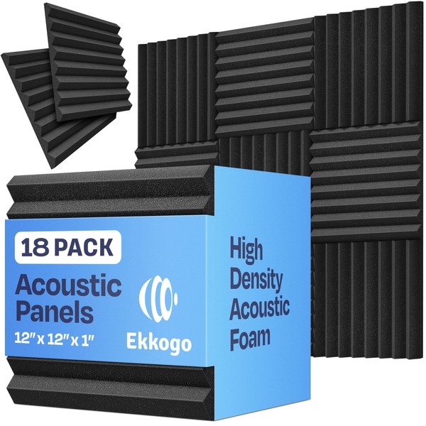 Ekkogo 18-Pack Sound Proof Foam Panels for Walls 12X12X1" Acoustic