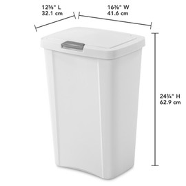 Sterilite 13 Gallon TouchTop Wastebasket Trash Can Garbage Recycle Bin with Titanium Latch for Kitchen, Garage, Basement, or Office, White (12 Pack)