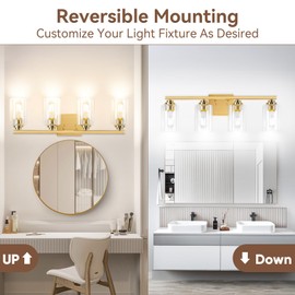 4-Light Bathroom Light Fixtures, 27" Modern Vanity Lights Over Mirror with Clear Glass Shades, Brushed Gold Vanity Lights, Classic Wall Lamp for Mirror Living Room Cabinet Bedroom Porch Kitchen