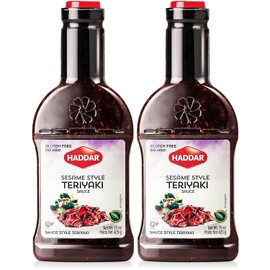 Haddar Sesame Style Sweet Teriyaki Sauce Marinade, 15oz (2 Pack) | No High Fructose Corn Syrup, Low Sodium, No MSG, Gluten Free, Soy Free | Great for Marinades & Dipping | Kosher (Including Passover)