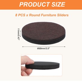 PATIKIL 3.5 Inch Felt Furniture Sliders, 8 Pcs Round Furniture Movers Slider Reusable Moving Pads Floor Protectors for Cabinet Table Carpet Sofa Couch, Brown