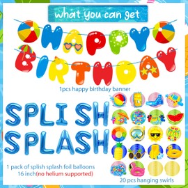 Splish Splash Birthday Bash Party Supplies Splish Splash Balloons Beach Happy Birthday Banner Summer Pool Party Hanging Swirls for Boys Hawaiian Summer Pool Beach Party Decorations