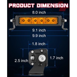 OFFROADTOWN 8 Inch LED Light Bar Amber 60W Silm Light Bar Spot Flood Combo Beam Amber Fog Lights Off Road Driving Lights Single Row LED Bars for ATV UTV Motorcycle Dirt Bike Truck SUV Chevy Boat