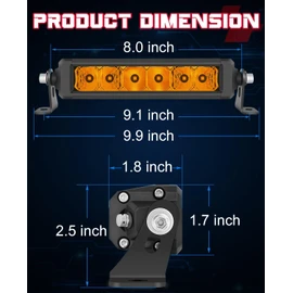 OFFROADTOWN 8 Inch LED Light Bar Amber 60W Silm Light Bar Spot Flood Combo Beam Amber Fog Lights Off Road Driving Lights Single Row LED Bars for ATV UTV Motorcycle Dirt Bike Truck SUV Chevy Boat