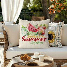 QIONG MENG Summer Pillow Covers 18x18 Inch Watermelon Throw Pillow Case Sweet Summer Time Cushion Case for Home Sofa Living Room Farmhouse Decorations
