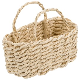 Alasum Mini Woven Basket for Dollhouse Decor, Rattan Storage Basket, 1:12 Scale Miniature House Accessories, Khaki