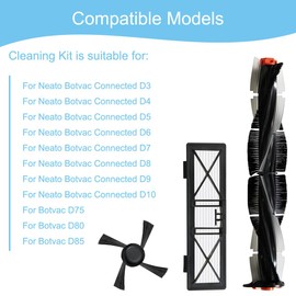 EATBALE Accessories Kit for Neato Botvac Connected Series D10 D9 D8 D3 D4 D5 D6 D7 and for Botvac D Series D75 D80 D85 with 1 Combo Main Brush 3 Side Brush(4-Arm) 5 Ultra Filter Replacement Parts