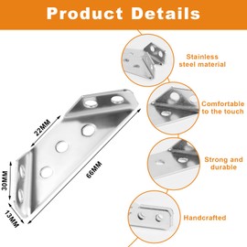 flintronic Universal Stainless Steel Furniture Corner Connector, 24 Pcs Multifunction Stainless Steel Corner Braces, Flange Angle Bracket for Cupboard Chair Wood Furniture Corner Connector