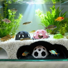 Ulyunist 4-Piece Aquarium Fish Tank Cave Set - 1 Large 7.1" Tunnel + 3 Small 2.45" Hideouts | Safe Plastic Decor | Fish & Shrimp Viewing Tunnel for Corydora Catfish, Kuhli Loach(Black)