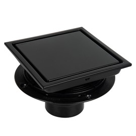 Heaorld Square Shower Drain, 6 Inch Shower Floor Drain Kit with Flange, 2 in 1 Reversible Tile Insert Grate Removable, Hair Catcher, SUS 304 Stainless Steel, Matte Black