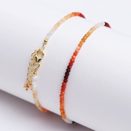 GemInspire Mexican Fire Opal Bracelet, Gemstone Beaded Bracelet, October Birthstone, Opal Jewelry, Gift for Mom, Party Wear, 7+1 inch 14k Gold Plated 925 Silver Adjustable Chain