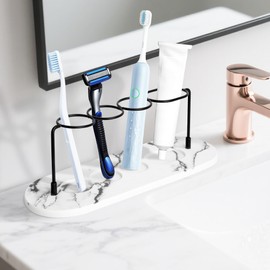 Volminex Toothbrush Holders for Bathrooms, Drying Stone Toothbrush Holder, Diatomite Quick Drying Electric Toothbrush and Toothpaste Organizer, for Bathroom Countertop Organizer (Marble White)