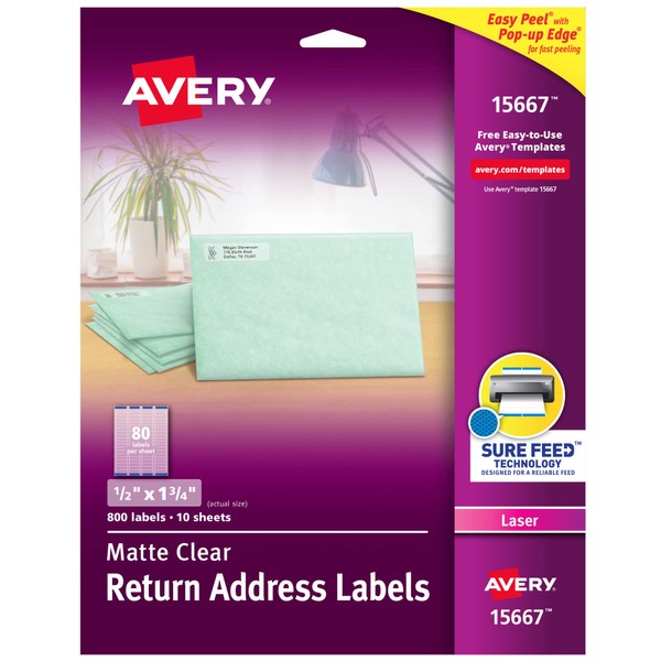 Avery Matte Clear Return Address Labels, Sure Feed Technology, Laser,