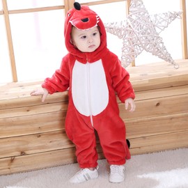 maxToonrain Baby Red Dinosaur Costume Romper Toddler Boys & Girls Role-Playing Outfit with Zipper Hooded Flannel Dinosaur Onesie Pajamas (6-11 Months)