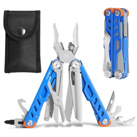 HANSHI 15 in 1 Multitool Pliers with Scissors, Upgraded Heavy Duty Stainless Steel Multi Tool with YG10 Tungsten Steel Replaceable Wire Cutters for Survival, Camping, Hiking,Repair and Gift (Blue)