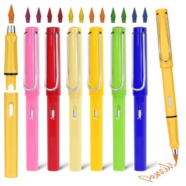 AUAUY 6 Pieces Inkless Pencil, Colour Infinity Pencil, Reusable Everlasting Pencil with 12 Interchangeable Perpetual Pencils Interchangeable Head, Drawing, Students, Home, Office, School Supplies